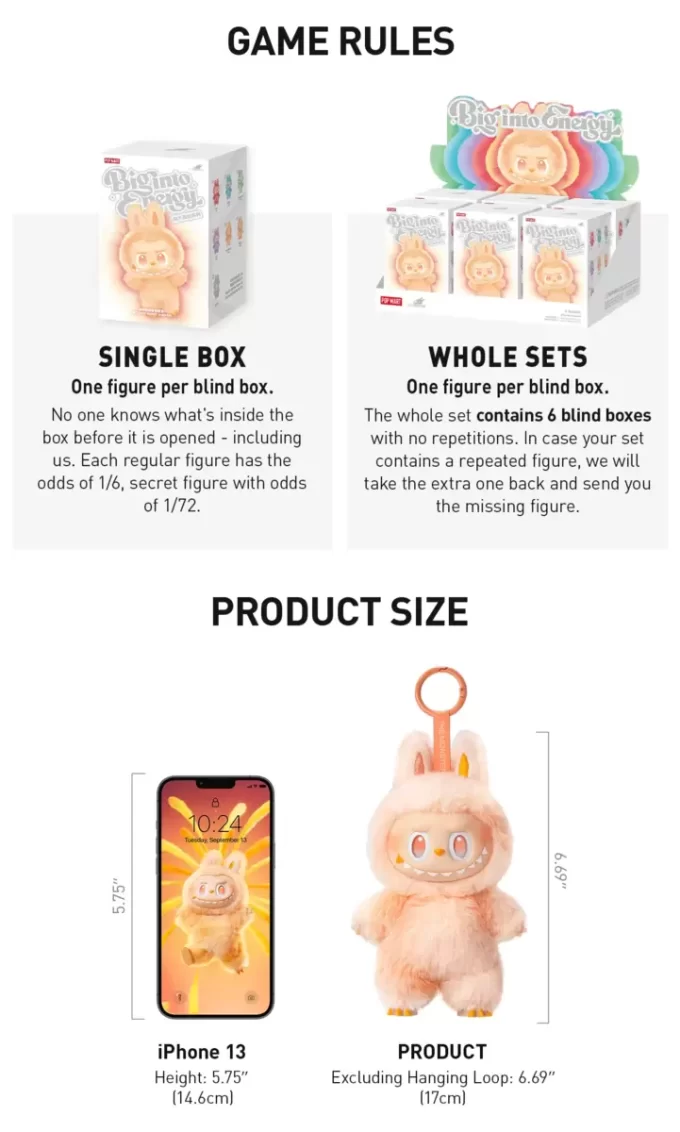 Boîte aveugle de pendentif en peluche en vinyle de la série Big Into Energy des MONSTRES Boîte aveugle de pendentif en peluche en vinyle de la série Big Into Energy des MONSTRES