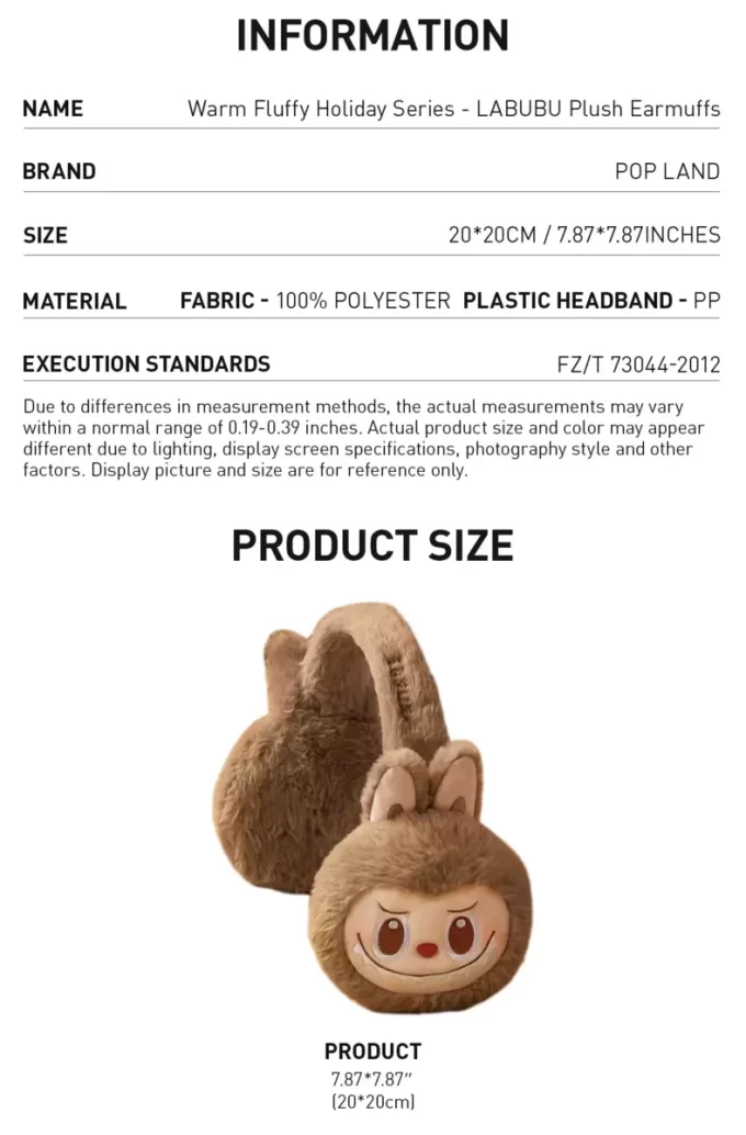 Cache-oreilles en peluche LABUBU, série de vacances chaudes et moelleuses