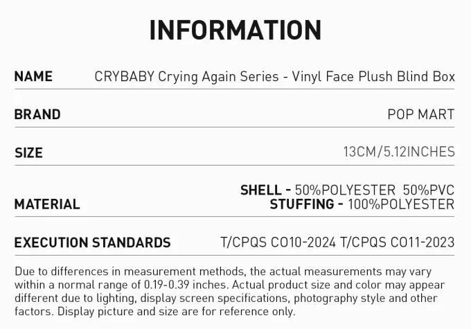 CRYBABY Série Crying Again – Peluche en vinyle avec visage en boîte aveugle CRYBABY Série Crying Again – Peluche en vinyle avec visage en boîte aveugle