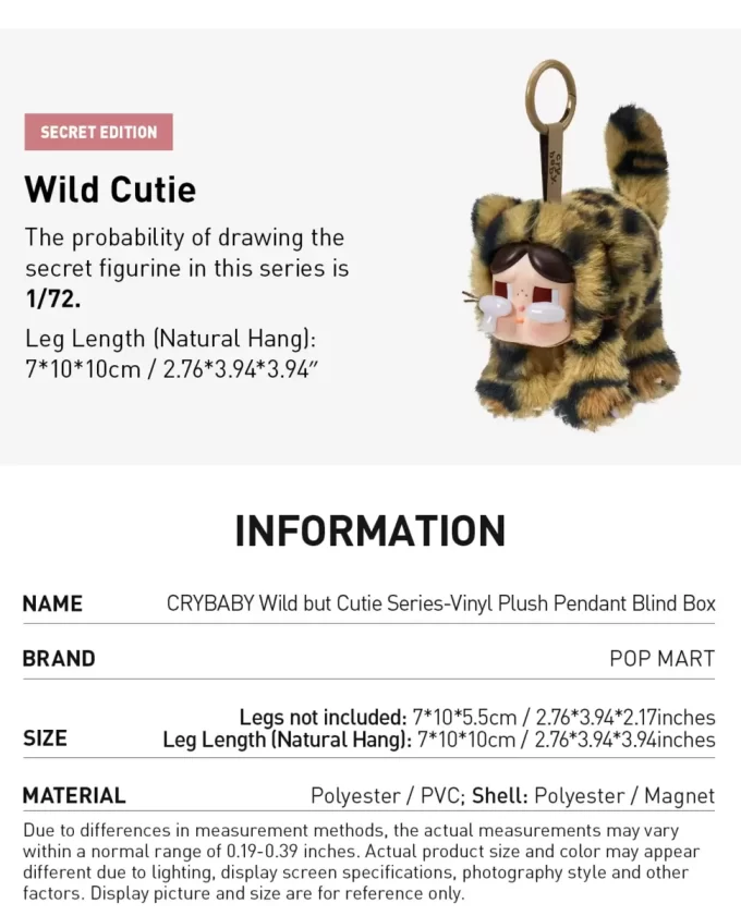CRYBABY Wild But Cutie Series – Boîte surprise avec pendentif en peluche en vinyle CRYBABY Wild But Cutie Series – Boîte surprise avec pendentif en peluche en vinyle