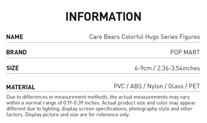 Figurines de la série Care Bears Colorful Hugs