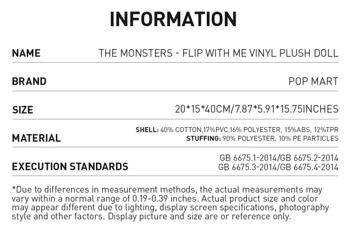 LES MONSTRES – RETOURNEZ AVEC MOI Poupée en peluche en vinyle LES MONSTRES – RETOURNEZ AVEC MOI Poupée en peluche en vinyle