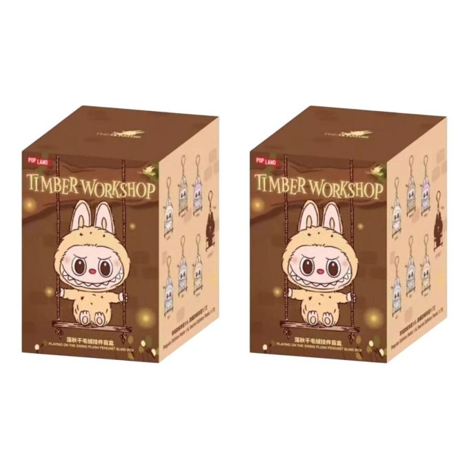 Pendentif Labubu The Monsters Timber Workshop Playing on the Swing, coffret exclusif Pop Land scellé (2 boîtes aveugles)