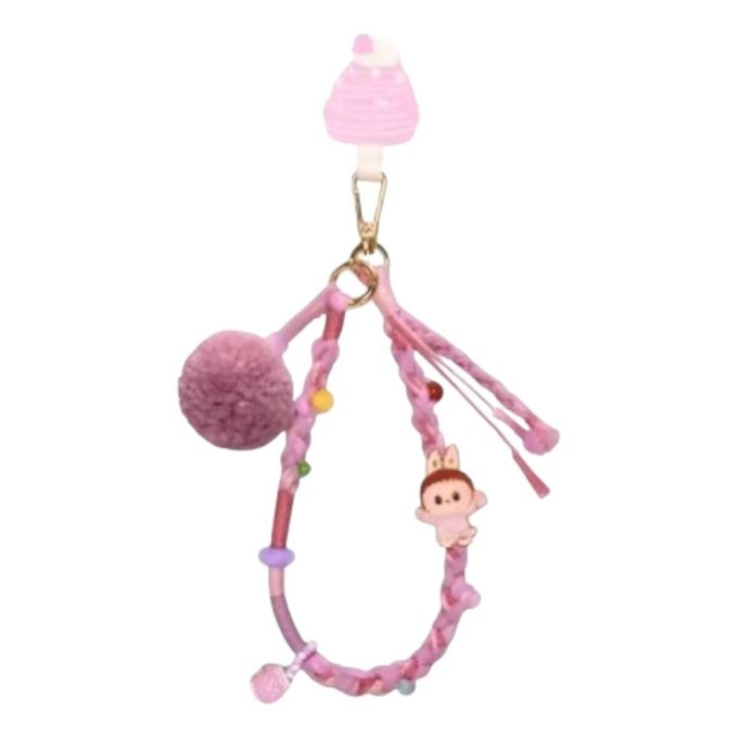 Porte-clés Labubu Pom Party « Rose Rouge »