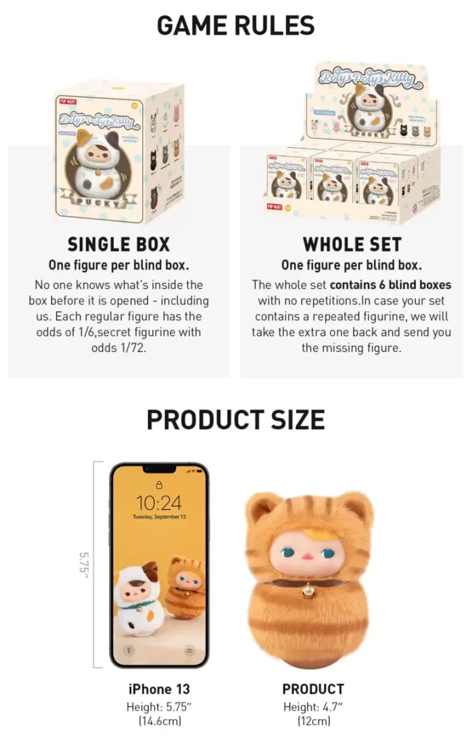 PUCKY Roly-Poly Kitty Series – Peluche en vinyle dans une boîte aveugle