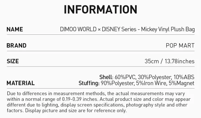 Sac en peluche en vinyle Mickey de la série DIMOO WORLD × DISNEY