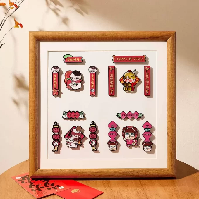 Série de célébrations du Nouvel An de Wealthy Snake – Mini couplets printaniers, boîte magnétique pour réfrigérateur