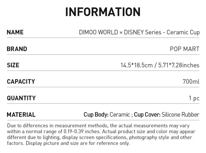 Série DIMOO WORLD × DISNEY – Tasse en céramique