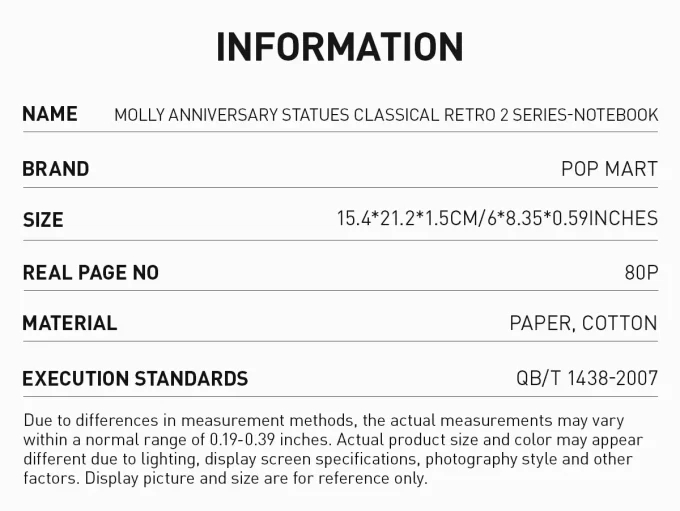 Statues anniversaire MOLLY Série 2 Classique Rétro – Carnet